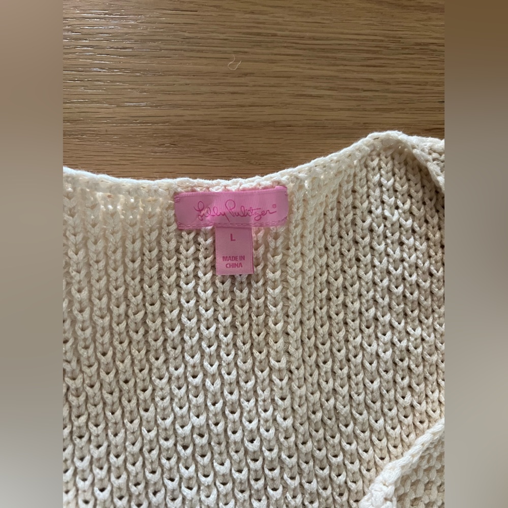 Lily Pulitzer cream cardigan with fringe size L - Picture 3 of 3